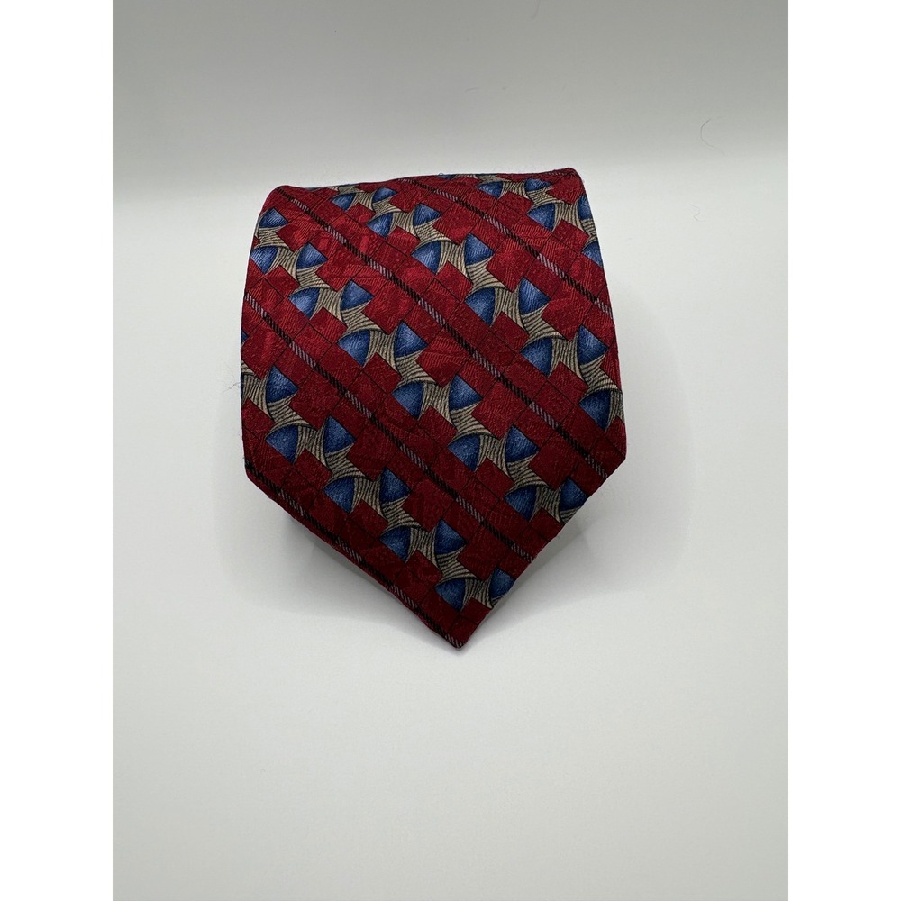 Studio S Mens Geometric Silk Blend Necktie Red Blue Gold Classic Wide Tie